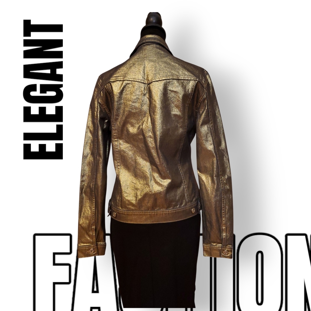 PARASUCO Gold Shimmer Denim Jean Jacket Metallic Finish Size Large - Picture 4 of 15